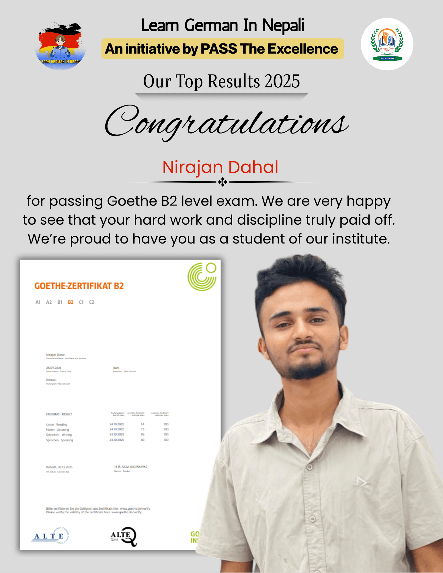 Student result: B2 passed
