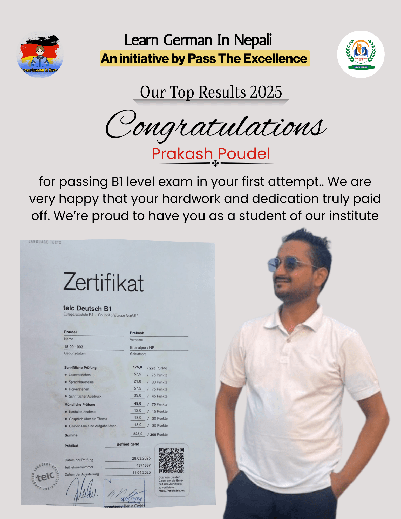 Student result: B1 passed